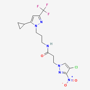 molecular formula C16H18ClF3N6O3 B10941563 3-(4-chloro-3-nitro-1H-pyrazol-1-yl)-N-{3-[5-cyclopropyl-3-(trifluoromethyl)-1H-pyrazol-1-yl]propyl}propanamide 