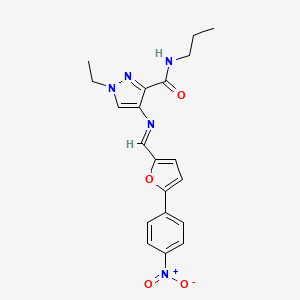 molecular formula C20H21N5O4 B10941614 1-ethyl-4-({(E)-[5-(4-nitrophenyl)furan-2-yl]methylidene}amino)-N-propyl-1H-pyrazole-3-carboxamide 