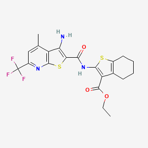 molecular formula C21H20F3N3O3S2 B10941622 Ethyl 2-({[3-amino-4-methyl-6-(trifluoromethyl)thieno[2,3-b]pyridin-2-yl]carbonyl}amino)-4,5,6,7-tetrahydro-1-benzothiophene-3-carboxylate CAS No. 832674-31-4