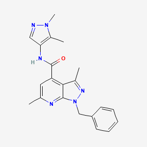 molecular formula C21H22N6O B10941646 1-benzyl-N-(1,5-dimethyl-1H-pyrazol-4-yl)-3,6-dimethyl-1H-pyrazolo[3,4-b]pyridine-4-carboxamide 