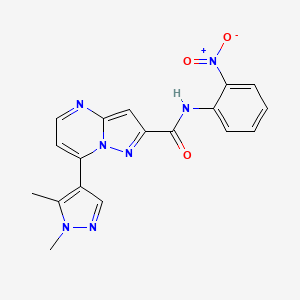 molecular formula C18H15N7O3 B10941652 7-(1,5-dimethyl-1H-pyrazol-4-yl)-N-(2-nitrophenyl)pyrazolo[1,5-a]pyrimidine-2-carboxamide 