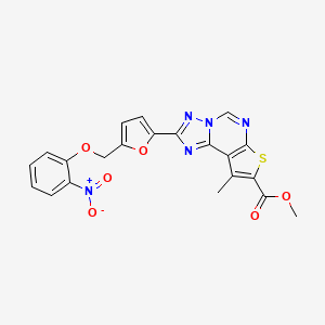 molecular formula C21H15N5O6S B10941754 Methyl 9-methyl-2-{5-[(2-nitrophenoxy)methyl]-2-furyl}thieno[3,2-E][1,2,4]triazolo[1,5-C]pyrimidine-8-carboxylate 