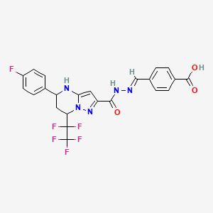 molecular formula C23H17F6N5O3 B10941772 4-[(E)-(2-{[5-(4-fluorophenyl)-7-(pentafluoroethyl)-4,5,6,7-tetrahydropyrazolo[1,5-a]pyrimidin-2-yl]carbonyl}hydrazinylidene)methyl]benzoic acid 