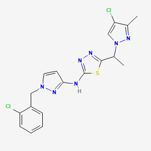 molecular formula C18H17Cl2N7S B10941783 N-[1-(2-chlorobenzyl)-1H-pyrazol-3-yl]-5-[1-(4-chloro-3-methyl-1H-pyrazol-1-yl)ethyl]-1,3,4-thiadiazol-2-amine 