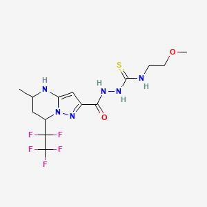 molecular formula C14H19F5N6O2S B10941805 N-(2-methoxyethyl)-2-{[5-methyl-7-(pentafluoroethyl)-4,5,6,7-tetrahydropyrazolo[1,5-a]pyrimidin-2-yl]carbonyl}hydrazinecarbothioamide 