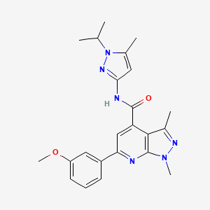 molecular formula C23H26N6O2 B10941865 6-(3-methoxyphenyl)-1,3-dimethyl-N-[5-methyl-1-(propan-2-yl)-1H-pyrazol-3-yl]-1H-pyrazolo[3,4-b]pyridine-4-carboxamide 