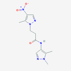 molecular formula C12H16N6O3 B10941875 N-(1,5-dimethyl-1H-pyrazol-4-yl)-3-(5-methyl-4-nitro-1H-pyrazol-1-yl)propanamide 