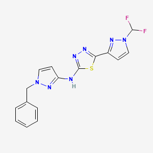 molecular formula C16H13F2N7S B10941946 N-(1-benzyl-1H-pyrazol-3-yl)-5-[1-(difluoromethyl)-1H-pyrazol-3-yl]-1,3,4-thiadiazol-2-amine 