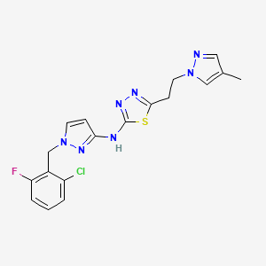 molecular formula C18H17ClFN7S B10941955 N-[1-(2-chloro-6-fluorobenzyl)-1H-pyrazol-3-yl]-5-[2-(4-methyl-1H-pyrazol-1-yl)ethyl]-1,3,4-thiadiazol-2-amine 