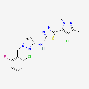 molecular formula C17H14Cl2FN7S B10941964 5-(4-chloro-1,3-dimethyl-1H-pyrazol-5-yl)-N-[1-(2-chloro-6-fluorobenzyl)-1H-pyrazol-3-yl]-1,3,4-thiadiazol-2-amine 