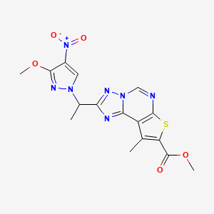 molecular formula C16H15N7O5S B10941992 methyl 2-[1-(3-methoxy-4-nitro-1H-pyrazol-1-yl)ethyl]-9-methylthieno[3,2-e][1,2,4]triazolo[1,5-c]pyrimidine-8-carboxylate 