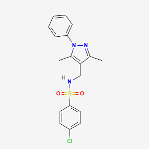 molecular formula C18H18ClN3O2S B10942017 4-chloro-N-[(3,5-dimethyl-1-phenyl-1H-pyrazol-4-yl)methyl]benzenesulfonamide 