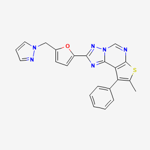 molecular formula C22H16N6OS B10942075 8-Methyl-9-phenyl-2-[5-(1H-pyrazol-1-ylmethyl)-2-furyl]thieno[3,2-E][1,2,4]triazolo[1,5-C]pyrimidine 