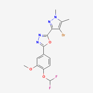 molecular formula C15H13BrF2N4O3 B10942076 2-(4-bromo-1,5-dimethyl-1H-pyrazol-3-yl)-5-[4-(difluoromethoxy)-3-methoxyphenyl]-1,3,4-oxadiazole 