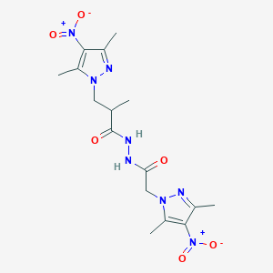 molecular formula C16H22N8O6 B10942077 3-(3,5-dimethyl-4-nitro-1H-pyrazol-1-yl)-N'-[(3,5-dimethyl-4-nitro-1H-pyrazol-1-yl)acetyl]-2-methylpropanehydrazide 