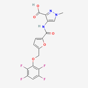 molecular formula C17H11F4N3O5 B10942089 1-methyl-4-[({5-[(2,3,5,6-tetrafluorophenoxy)methyl]furan-2-yl}carbonyl)amino]-1H-pyrazole-3-carboxylic acid 