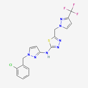 molecular formula C17H13ClF3N7S B10942092 N-[1-(2-chlorobenzyl)-1H-pyrazol-3-yl]-5-{[3-(trifluoromethyl)-1H-pyrazol-1-yl]methyl}-1,3,4-thiadiazol-2-amine 