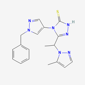 molecular formula C18H19N7S B10942137 4-(1-benzyl-1H-pyrazol-4-yl)-5-[1-(5-methyl-1H-pyrazol-1-yl)ethyl]-4H-1,2,4-triazole-3-thiol 