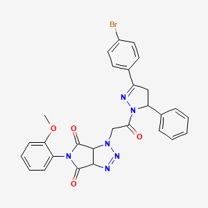 molecular formula C28H23BrN6O4 B10942156 1-{2-[3-(4-bromophenyl)-5-phenyl-4,5-dihydro-1H-pyrazol-1-yl]-2-oxoethyl}-5-(2-methoxyphenyl)-3a,6a-dihydropyrrolo[3,4-d][1,2,3]triazole-4,6(1H,5H)-dione 