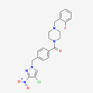 molecular formula C22H21ClFN5O3 B10942175 {4-[(4-chloro-3-nitro-1H-pyrazol-1-yl)methyl]phenyl}[4-(2-fluorobenzyl)piperazin-1-yl]methanone 