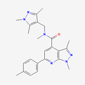 molecular formula C24H28N6O B10942203 N,1,3-trimethyl-6-(4-methylphenyl)-N-[(1,3,5-trimethyl-1H-pyrazol-4-yl)methyl]-1H-pyrazolo[3,4-b]pyridine-4-carboxamide 