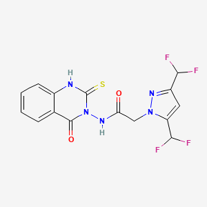 molecular formula C15H11F4N5O2S B10942211 2-[3,5-bis(difluoromethyl)-1H-pyrazol-1-yl]-N-(4-oxo-2-sulfanylquinazolin-3(4H)-yl)acetamide 