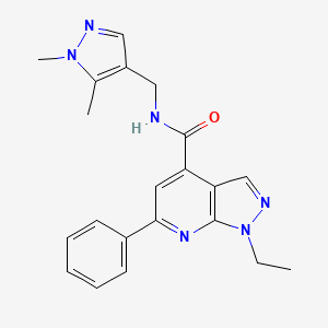 molecular formula C21H22N6O B10942228 N-[(1,5-dimethyl-1H-pyrazol-4-yl)methyl]-1-ethyl-6-phenyl-1H-pyrazolo[3,4-b]pyridine-4-carboxamide 