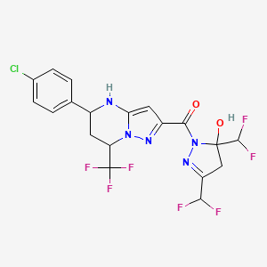 molecular formula C19H15ClF7N5O2 B10942277 [3,5-bis(difluoromethyl)-5-hydroxy-4,5-dihydro-1H-pyrazol-1-yl][5-(4-chlorophenyl)-7-(trifluoromethyl)-4,5,6,7-tetrahydropyrazolo[1,5-a]pyrimidin-2-yl]methanone 