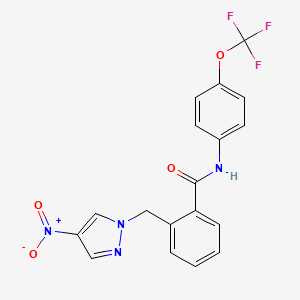 molecular formula C18H13F3N4O4 B10942284 2-[(4-nitro-1H-pyrazol-1-yl)methyl]-N-[4-(trifluoromethoxy)phenyl]benzamide 