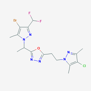 2-{1-[4-bromo-3-(difluoromethyl)-5-methyl-1H-pyrazol-1-yl]ethyl}-5-[2-(4-chloro-3,5-dimethyl-1H-pyrazol-1-yl)ethyl]-1,3,4-oxadiazole