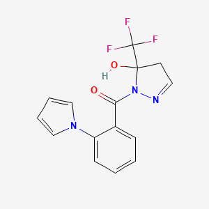 molecular formula C15H12F3N3O2 B10942349 [5-hydroxy-5-(trifluoromethyl)-4,5-dihydro-1H-pyrazol-1-yl][2-(1H-pyrrol-1-yl)phenyl]methanone 