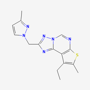 molecular formula C15H16N6S B10942353 9-ethyl-8-methyl-2-[(3-methyl-1H-pyrazol-1-yl)methyl]thieno[3,2-e][1,2,4]triazolo[1,5-c]pyrimidine 