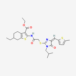 ethyl 6-ethyl-2-{[({(4E)-1-(2-methylpropyl)-4-[(5-methylthiophen-2-yl)methylidene]-5-oxo-4,5-dihydro-1H-imidazol-2-yl}sulfanyl)acetyl]amino}-4,5,6,7-tetrahydro-1-benzothiophene-3-carboxylate