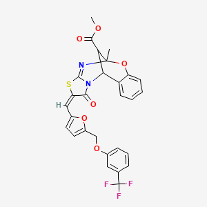 molecular formula C28H21F3N2O6S B10942371 methyl (2E)-5-methyl-1-oxo-2-[(5-{[3-(trifluoromethyl)phenoxy]methyl}furan-2-yl)methylidene]-1,2-dihydro-5H,11H-5,11-methano[1,3]thiazolo[2,3-d][1,3,5]benzoxadiazocine-13-carboxylate 