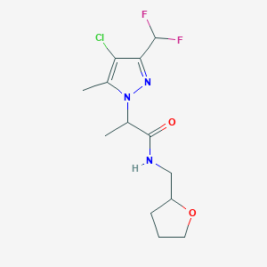 molecular formula C13H18ClF2N3O2 B10942384 2-[4-chloro-3-(difluoromethyl)-5-methyl-1H-pyrazol-1-yl]-N-(tetrahydrofuran-2-ylmethyl)propanamide 