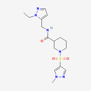 molecular formula C16H24N6O3S B10942474 N-[(1-ethyl-1H-pyrazol-5-yl)methyl]-1-[(1-methyl-1H-pyrazol-4-yl)sulfonyl]piperidine-3-carboxamide 