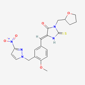 (5Z)-5-{4-methoxy-3-[(3-nitro-1H-pyrazol-1-yl)methyl]benzylidene}-2-sulfanyl-3-(tetrahydrofuran-2-ylmethyl)-3,5-dihydro-4H-imidazol-4-one