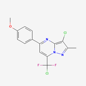 molecular formula C15H11Cl2F2N3O B10942513 3-Chloro-7-[chloro(difluoro)methyl]-5-(4-methoxyphenyl)-2-methylpyrazolo[1,5-a]pyrimidine 