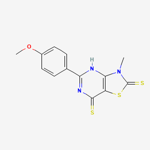 molecular formula C13H11N3OS3 B10942516 5-(4-methoxyphenyl)-3-methyl-7-sulfanyl[1,3]thiazolo[4,5-d]pyrimidine-2(3H)-thione 