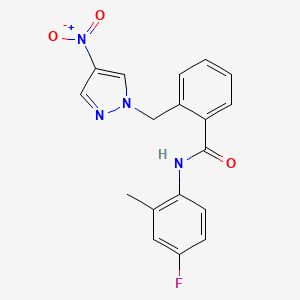 molecular formula C18H15FN4O3 B10942538 N-(4-fluoro-2-methylphenyl)-2-[(4-nitro-1H-pyrazol-1-yl)methyl]benzamide 