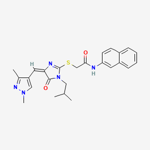 molecular formula C25H27N5O2S B10942571 2-{[(4E)-4-[(1,3-dimethyl-1H-pyrazol-4-yl)methylidene]-1-(2-methylpropyl)-5-oxo-4,5-dihydro-1H-imidazol-2-yl]sulfanyl}-N-(naphthalen-2-yl)acetamide 