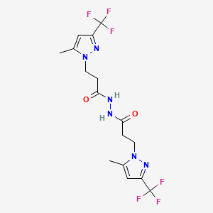 molecular formula C16H18F6N6O2 B10942583 3-[5-methyl-3-(trifluoromethyl)-1H-pyrazol-1-yl]-N'-{3-[5-methyl-3-(trifluoromethyl)-1H-pyrazol-1-yl]propanoyl}propanehydrazide 