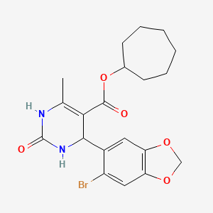 molecular formula C20H23BrN2O5 B10942620 Cycloheptyl 4-(6-bromo-1,3-benzodioxol-5-yl)-6-methyl-2-oxo-1,2,3,4-tetrahydropyrimidine-5-carboxylate 