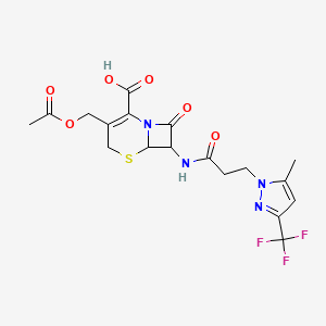 3-[(acetyloxy)methyl]-7-({3-[5-methyl-3-(trifluoromethyl)-1H-pyrazol-1-yl]propanoyl}amino)-8-oxo-5-thia-1-azabicyclo[4.2.0]oct-2-ene-2-carboxylic acid