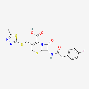 molecular formula C19H17FN4O4S3 B10942642 7-{[(4-Fluorophenyl)acetyl]amino}-3-{[(5-methyl-1,3,4-thiadiazol-2-yl)sulfanyl]methyl}-8-oxo-5-thia-1-azabicyclo[4.2.0]oct-2-ene-2-carboxylic acid 