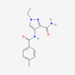 molecular formula C14H16N4O2 B10942672 1-ethyl-4-{[(4-methylphenyl)carbonyl]amino}-1H-pyrazole-3-carboxamide 