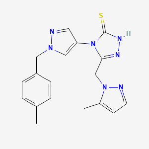 molecular formula C18H19N7S B10942673 4-[1-(4-methylbenzyl)-1H-pyrazol-4-yl]-5-[(5-methyl-1H-pyrazol-1-yl)methyl]-4H-1,2,4-triazole-3-thiol 