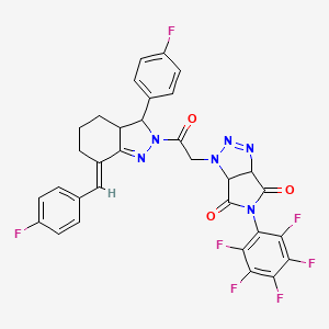 molecular formula C32H21F7N6O3 B10942702 1-{2-[(7E)-7-(4-fluorobenzylidene)-3-(4-fluorophenyl)-3,3a,4,5,6,7-hexahydro-2H-indazol-2-yl]-2-oxoethyl}-5-(pentafluorophenyl)-3a,6a-dihydropyrrolo[3,4-d][1,2,3]triazole-4,6(1H,5H)-dione 