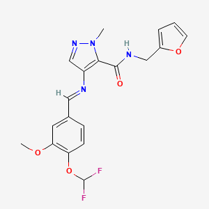 4-({(E)-[4-(difluoromethoxy)-3-methoxyphenyl]methylidene}amino)-N-(furan-2-ylmethyl)-1-methyl-1H-pyrazole-5-carboxamide