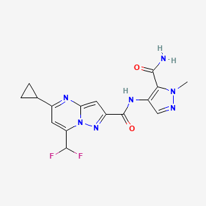 molecular formula C16H15F2N7O2 B10942723 N-(5-carbamoyl-1-methyl-1H-pyrazol-4-yl)-5-cyclopropyl-7-(difluoromethyl)pyrazolo[1,5-a]pyrimidine-2-carboxamide 